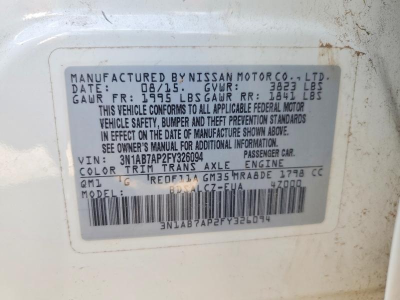 2015 Nissan Sentra მანქანა იყიდება აუქციონზე, vin: 3N1AB7AP2FY326094, აუქციონის ნომერი: 64465686