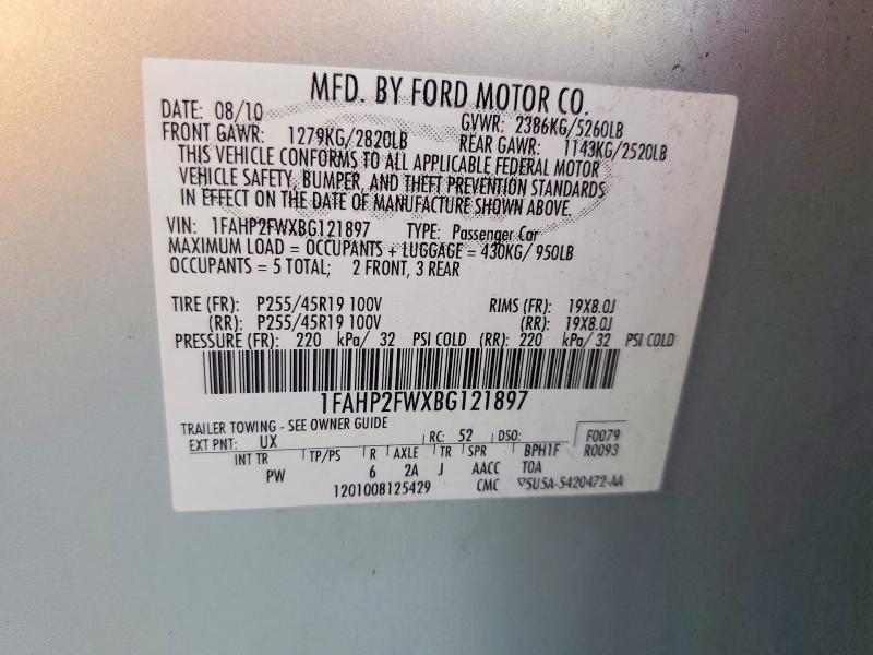 2011 Ford Taurus მანქანა იყიდება აუქციონზე, vin: 1FAHP2FWXBG121897, აუქციონის ნომერი: 63568986