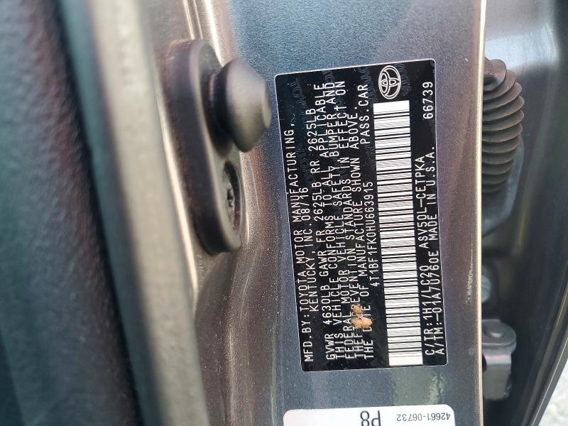 Aukcja sprzedaży 2017 Toyota Camry, vin: 4T1BF1FK0HU663915, numer aukcji: 64076356