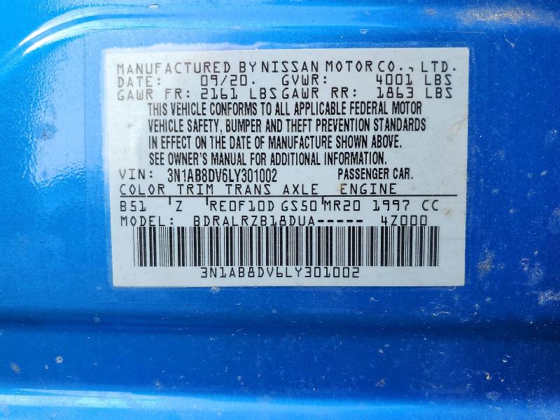 2020 Nissan Sentra მანქანა იყიდება აუქციონზე, vin: 3N1AB8DV6LY301002, აუქციონის ნომერი: 63438866