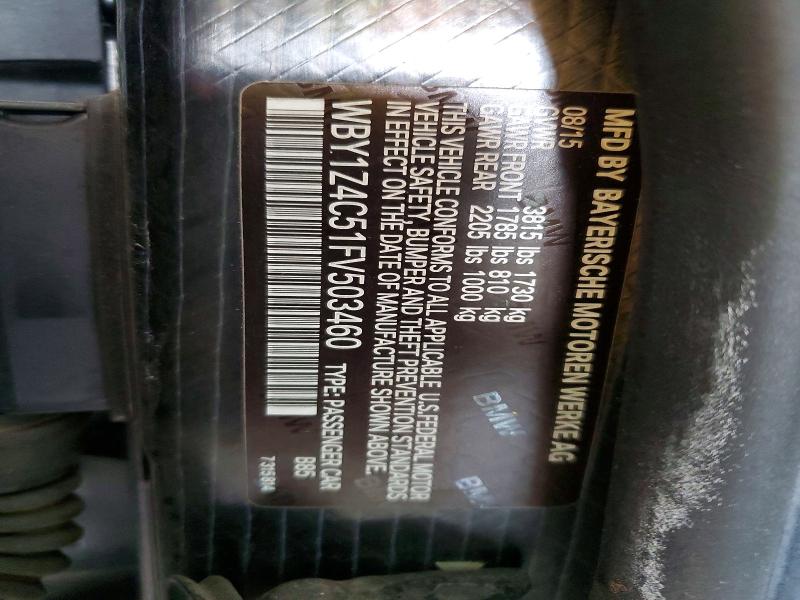 Aukcja sprzedaży 2015 Bmw I3, vin: WBY1Z4C51FV503460, numer aukcji: 65409036