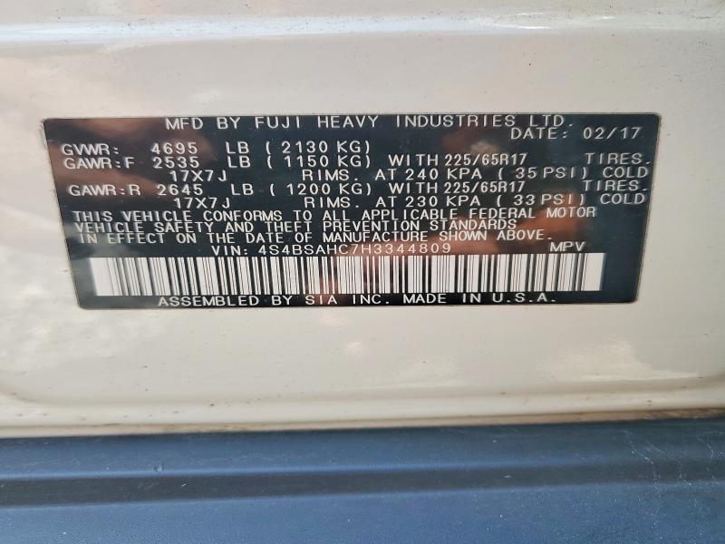 Aukcja sprzedaży 2017 Subaru Outback, vin: 4S4BSAHC7H3344809, numer aukcji: 66370116