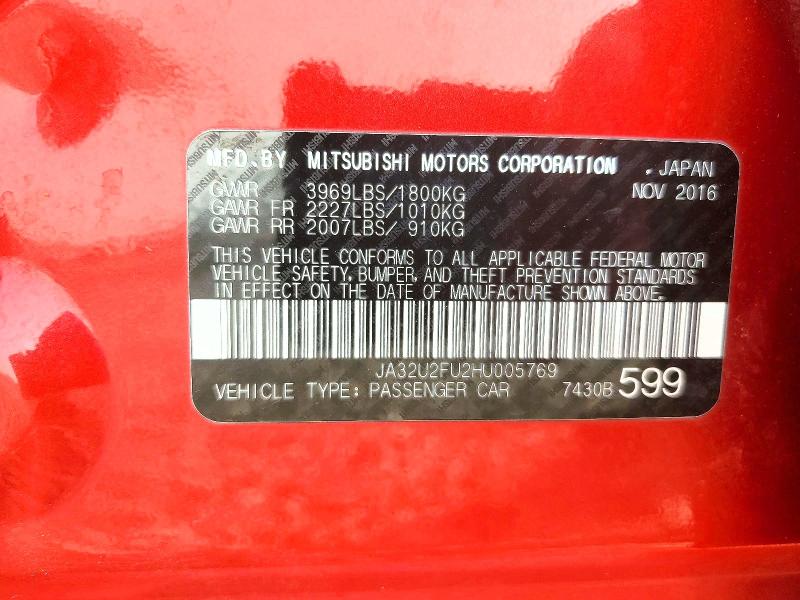 Aukcja sprzedaży 2017 Mitsubishi Lancer, vin: JA32U2FU2HU005769, numer aukcji: 63747406
