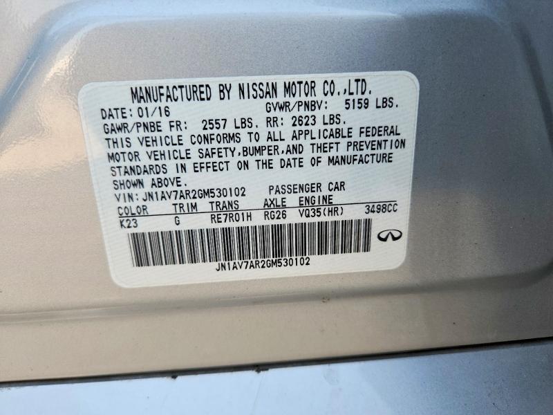2016 Infiniti Q50 მანქანა იყიდება აუქციონზე, vin: JN1AV7AR2GM530102, აუქციონის ნომერი: 63540046