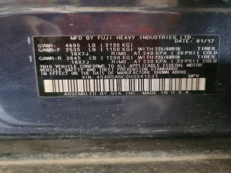 66431226 :رقم المزاد ، 4S4BSANC0H3341531 vin ، 2017 Subaru Outback مزاد بيع