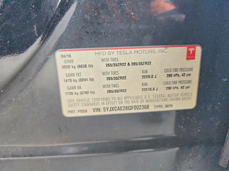 Продаж на аукціоні авто 2016 Tesla Model X, vin: 5YJXCAE28GF002368, номер лоту: 64899496