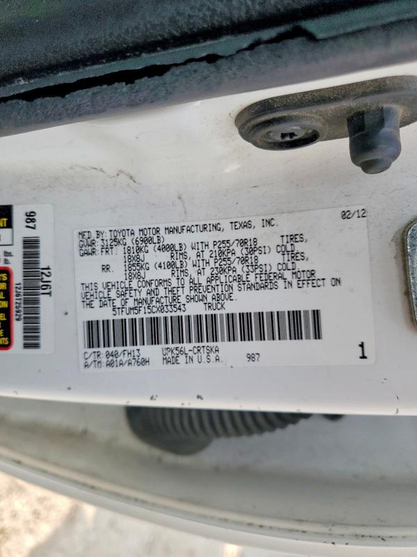 Продажа на аукционе авто 2012 Toyota Tundra, vin: 5TFUM5F15CX033543, номер лота: 63390766