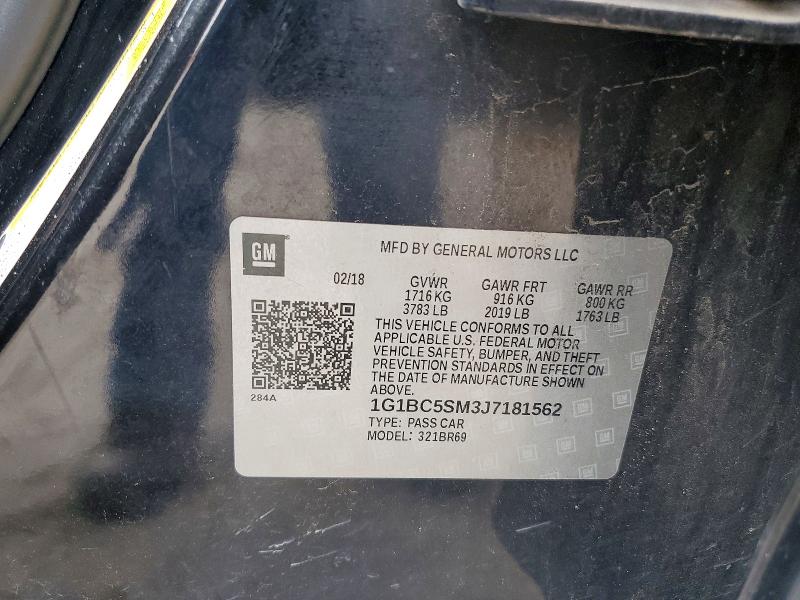 2018 Chevrolet Cruze მანქანა იყიდება აუქციონზე, vin: 1G1BC5SM3J7181562, აუქციონის ნომერი: 63792266