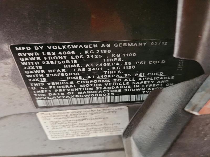 63590766 :رقم المزاد ، WVGAV7AX8CW006023 vin ، 2012 Volkswagen Tiguan مزاد بيع