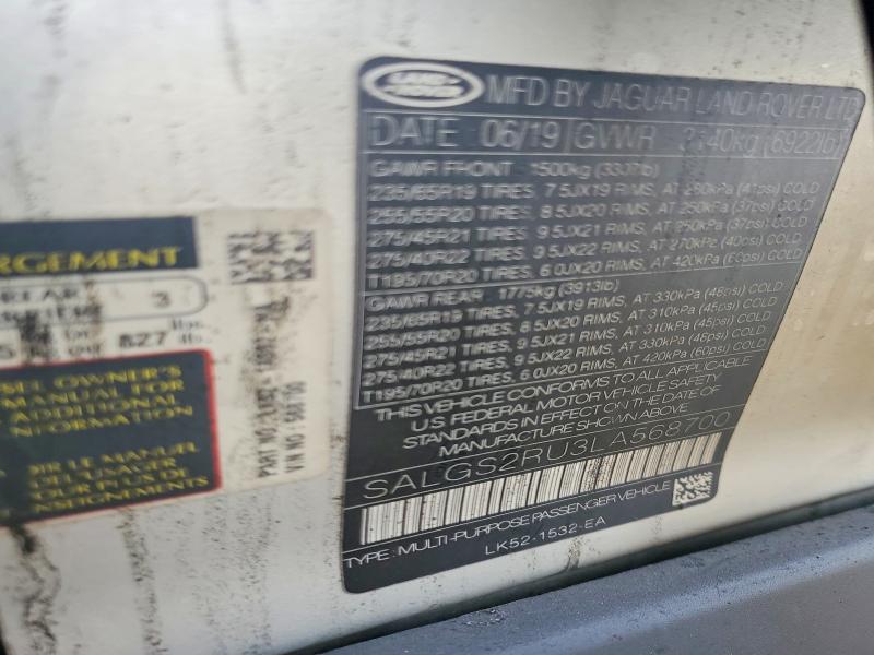Aukcja sprzedaży 2020 Land Rover Range Rover, vin: SALGS2RU3LA568700, numer aukcji: 66469616