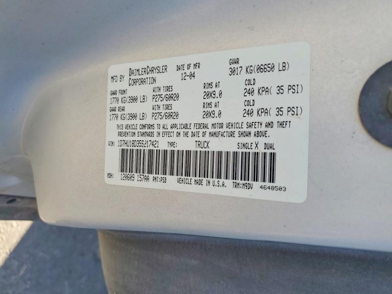 Продажа на аукционе авто 2005 Dodge Ram 1500, vin: 1D7HU18D35S217421, номер лота: 65372216