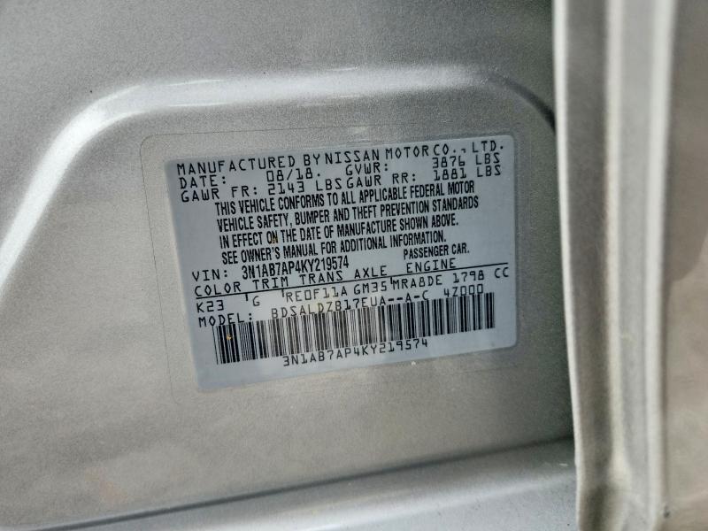 2019 Nissan Sentra მანქანა იყიდება აუქციონზე, vin: 3N1AB7AP4KY219574, აუქციონის ნომერი: 65841106