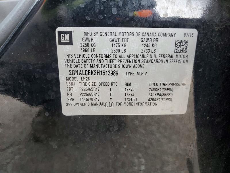 Auction sale of the 2017 Chevrolet Equinox, vin: 2GNALCEK2H1513989, lot number: 66039286