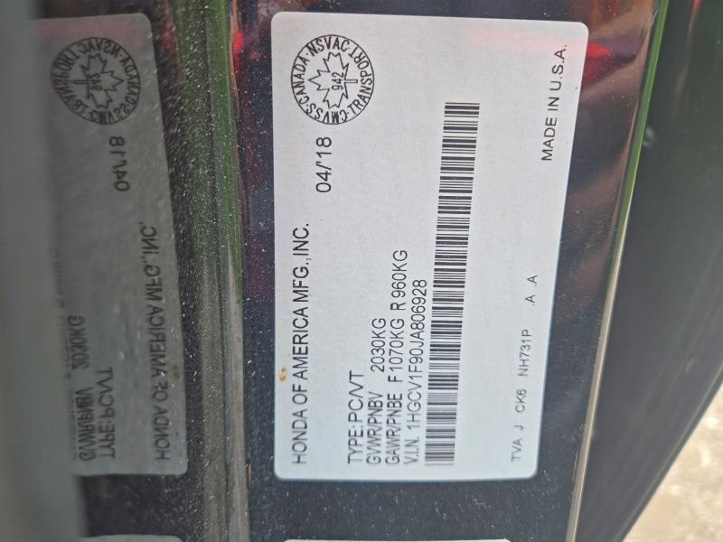 Продаж на аукціоні авто 2018 Honda Accord, vin: 1HGCV1F90JA806928, номер лоту: 85630695