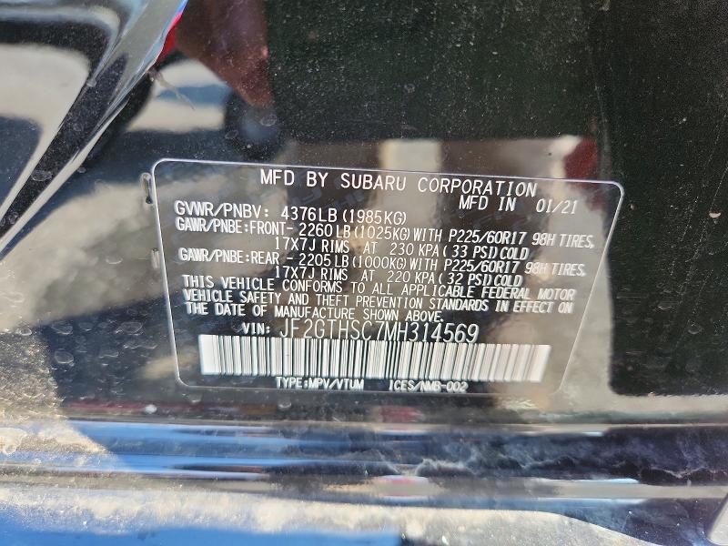 2021 Subaru Crosstrek მანქანა იყიდება აუქციონზე, vin: JF2GTHSC7MH314569, აუქციონის ნომერი: 64038716