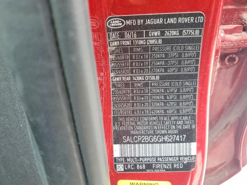 2016 Land Rover Discovery Sport მანქანა იყიდება აუქციონზე, vin: SALCP2BG6GH627417, აუქციონის ნომერი: 65218276