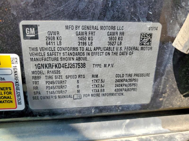 2014 Chevrolet Traverse მანქანა იყიდება აუქციონზე, vin: 1GNKRFKD4EJ267538, აუქციონის ნომერი: 67366766