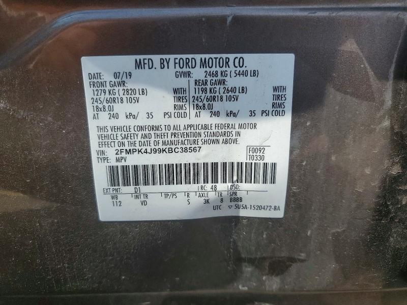 Aukcja sprzedaży 2019 Ford Edge, vin: 2FMPK4J99KBC38567, numer aukcji: 65353426