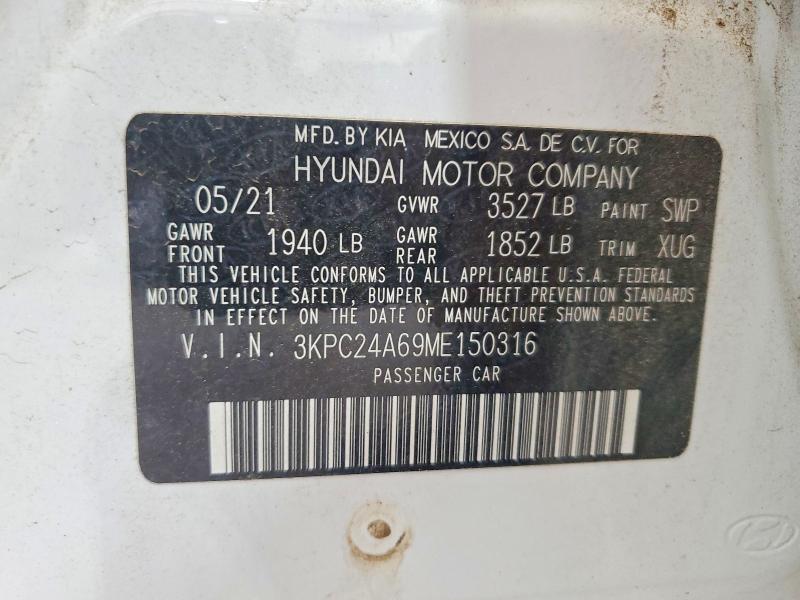 64610096 :رقم المزاد ، 3KPC24A69ME150316 vin ، 2021 Hyundai Accent مزاد بيع