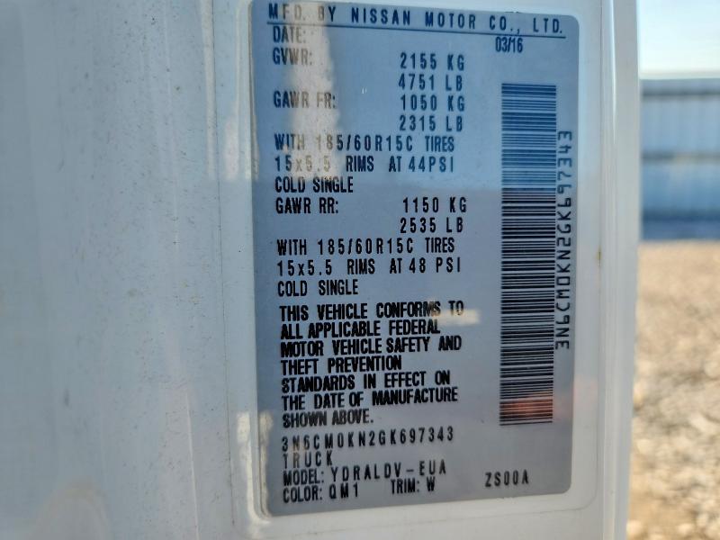 Aukcja sprzedaży 2016 Nissan Nv200, vin: 3N6CM0KN2GK697343, numer aukcji: 63175116