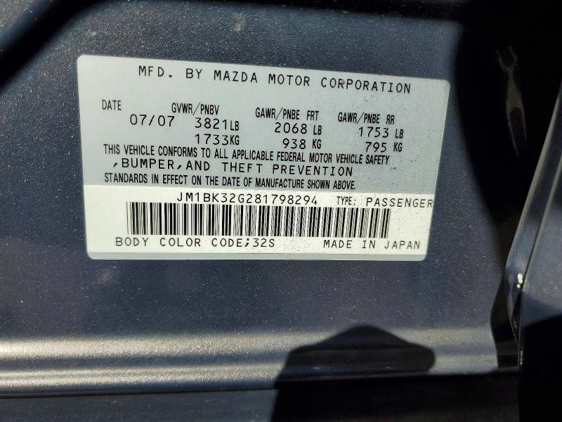 Продаж на аукціоні авто 2008 Mazda 3, vin: JM1BK32G281798294, номер лоту: 60643336