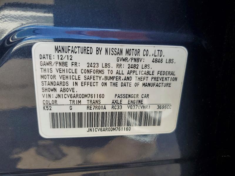 63396096 :رقم المزاد ، JN1CV6AR0DM761160 vin ، 2013 Infiniti G37 Sedan مزاد بيع