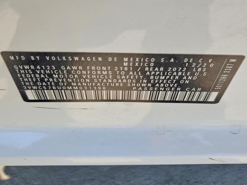 Продаж на аукціоні авто 2021 Volkswagen Jetta, vin: 3VWC57BU0MM031398, номер лоту: 64502056