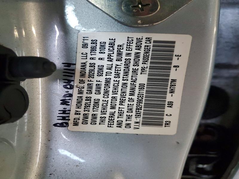 65194786 :رقم المزاد ، 19XFB2F99CE011600 vin ، 2012 Honda Civic مزاد بيع