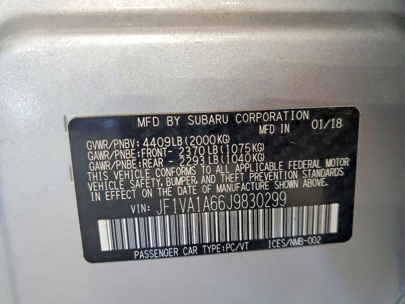 Продажа на аукционе авто 2018 Subaru Wrx, vin: JF1VA1A66J9830299, номер лота: 63939206