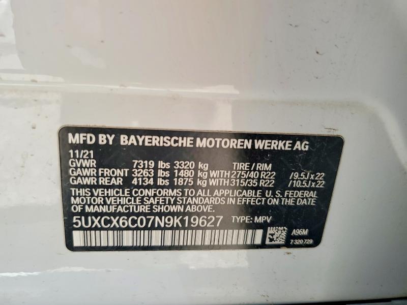 66452146 :رقم المزاد ، 5UXCX6C07N9K19627 vin ، 2022 Bmw X7 مزاد بيع