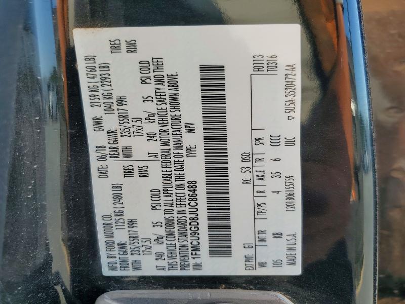 64779776 :رقم المزاد ، 1FMCU9GD8JUC86488 vin ، 2018 Ford Escape مزاد بيع