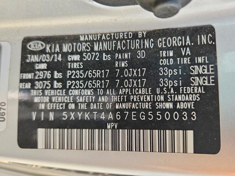 Продаж на аукціоні авто 2014 Kia Sorento, vin: 5XYKT4A67EG550033, номер лоту: 65042106