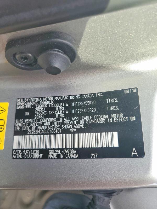 65960436 :رقم المزاد ، 2T2BZMCA0JC166404 vin ، 2018 Lexus Rx 350 مزاد بيع