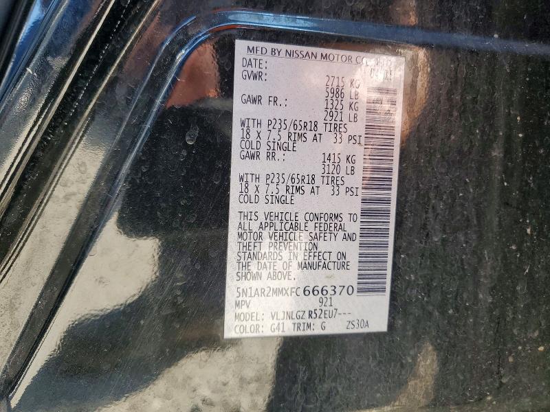 63684056 :رقم المزاد ، 5N1AR2MMXFC666370 vin ، 2015 Nissan Pathfinder مزاد بيع