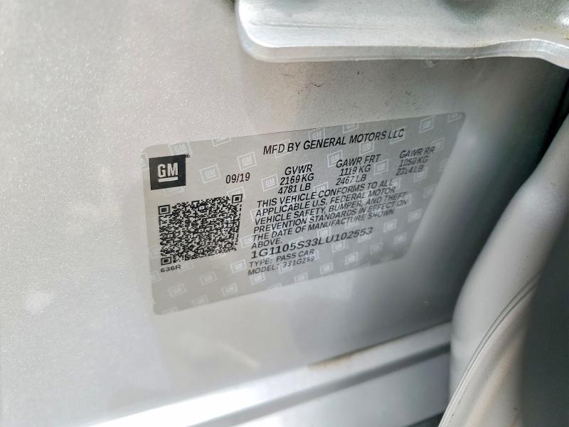 66226966 :رقم المزاد ، 1G1105S33LU102553 vin ، 2020 Chevrolet Impala مزاد بيع