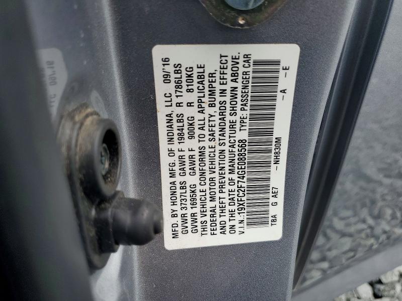 Продажа на аукционе авто 2016 Honda Civic, vin: 19XFC2F74GE088568, номер лота: 64136346