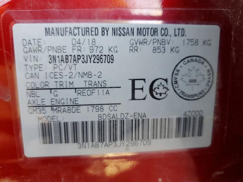 64641266 :رقم المزاد ، 3N1AB7AP3JY296709 vin ، 2018 Nissan Sentra مزاد بيع
