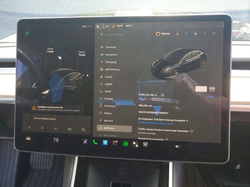 Продажа на аукционе авто 2019 Tesla Model 3, vin: 5YJ3E1EB6KF388967, номер лота: 63859396