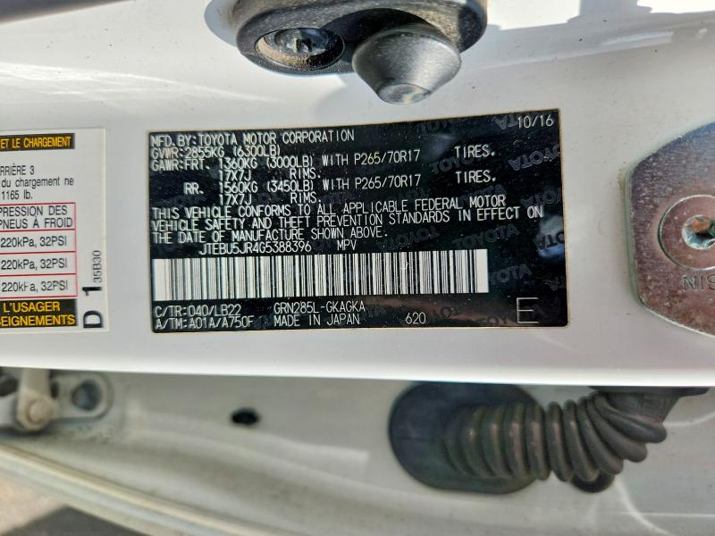 65616216 :رقم المزاد ، JTEBU5JR4G5388396 vin ، 2016 Toyota 4runner مزاد بيع