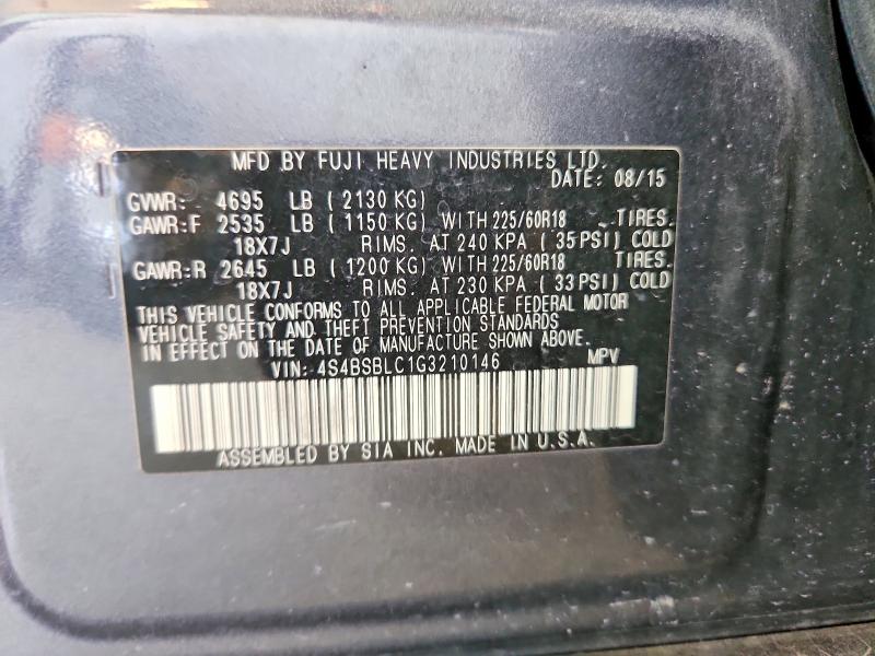 66557576 :رقم المزاد ، 4S4BSBLC1G3210146 vin ، 2016 Subaru Outback مزاد بيع