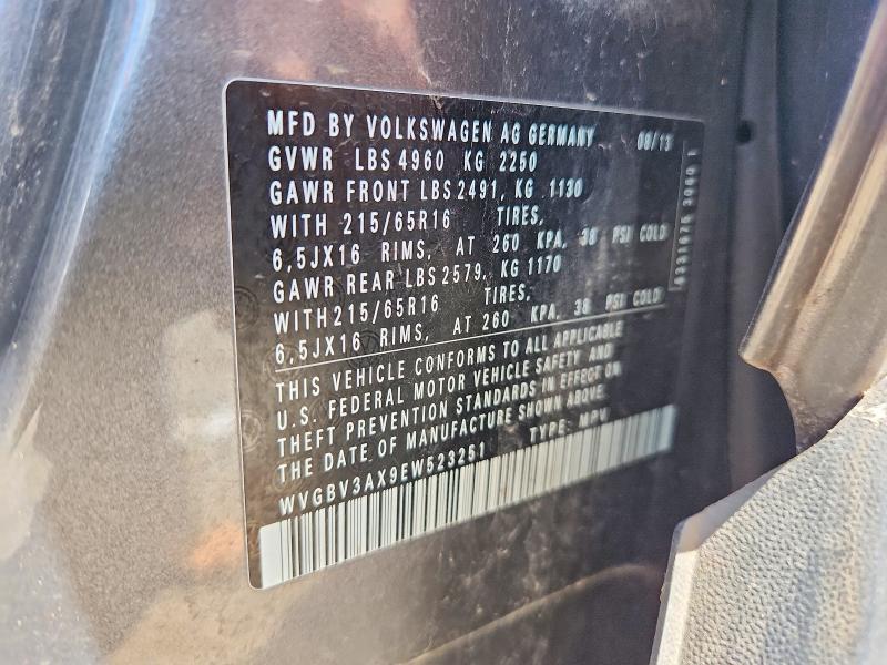 63059786 :رقم المزاد ، WVGBV3AX9EW523251 vin ، 2014 Volkswagen Tiguan مزاد بيع