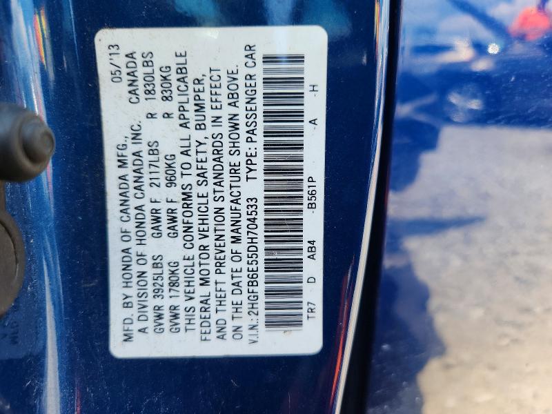 Aukcja sprzedaży 2013 Honda Civic, vin: 2HGFB6E55DH704533, numer aukcji: 63292126