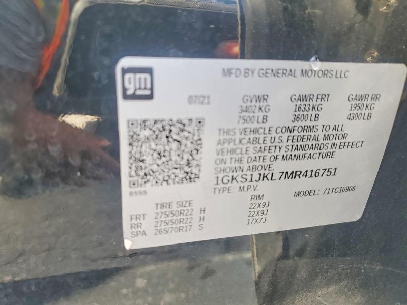 2021 Gmc Yukon Xl მანქანა იყიდება აუქციონზე, vin: 1GKS1JKL7MR416751, აუქციონის ნომერი: 64257276