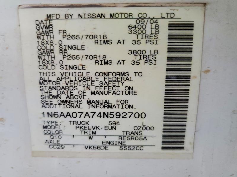 Продажа на аукционе авто 2004 Nissan Titan, vin: 1N6AA07A74N592700, номер лота: 64161736