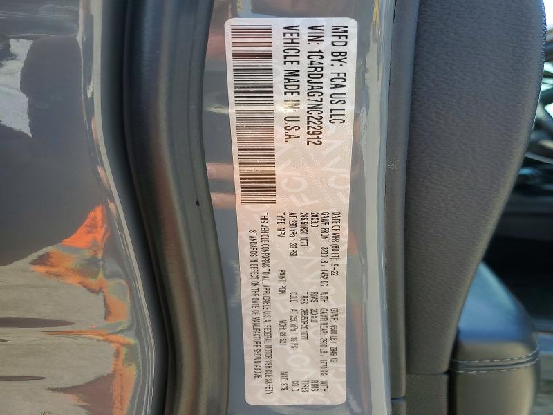 65324376 :رقم المزاد ، 1C4RDJAG7NC222912 vin ، 2022 Dodge Durango مزاد بيع