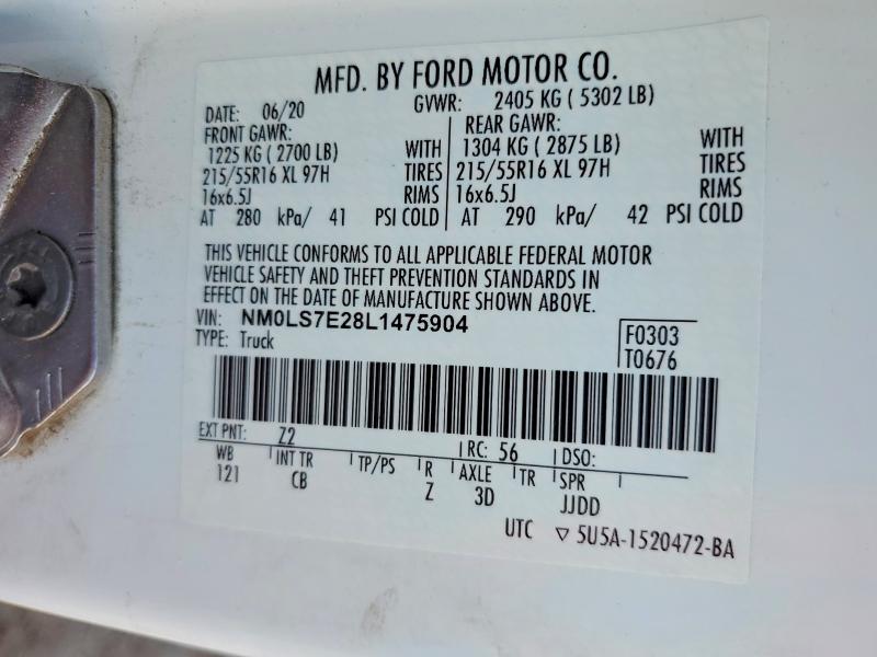 Aukcja sprzedaży 2020 Ford Transit Connect, vin: NM0LS7E28L1475904, numer aukcji: 66391496