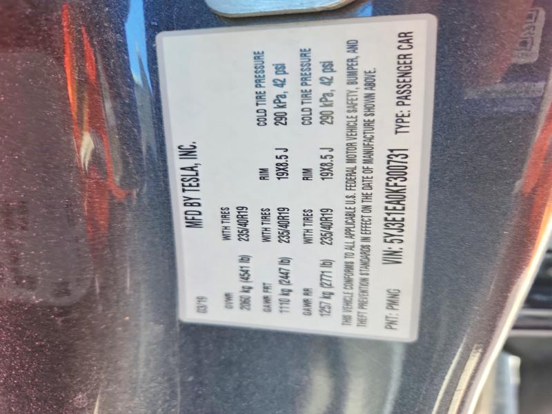 Aukcja sprzedaży 2019 Tesla Model 3, vin: 5YJ3E1EA0KF300731, numer aukcji: 65483966