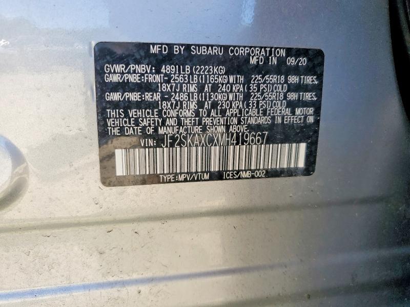 Aukcja sprzedaży 2021 Subaru Forester, vin: JF2SKAXCXMH419667, numer aukcji: 64699306