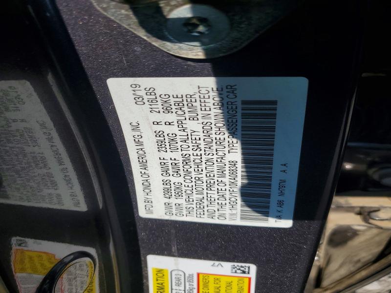 Aukcja sprzedaży 2019 Honda Accord, vin: 1HGCV1F10KA068348, numer aukcji: 67190306