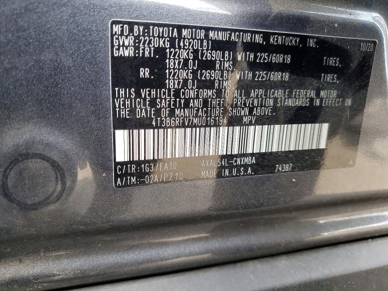 Aukcja sprzedaży 2021 Toyota Rav4 Hybrid, vin: 4T3B6RFV7MU016194, numer aukcji: 64486496